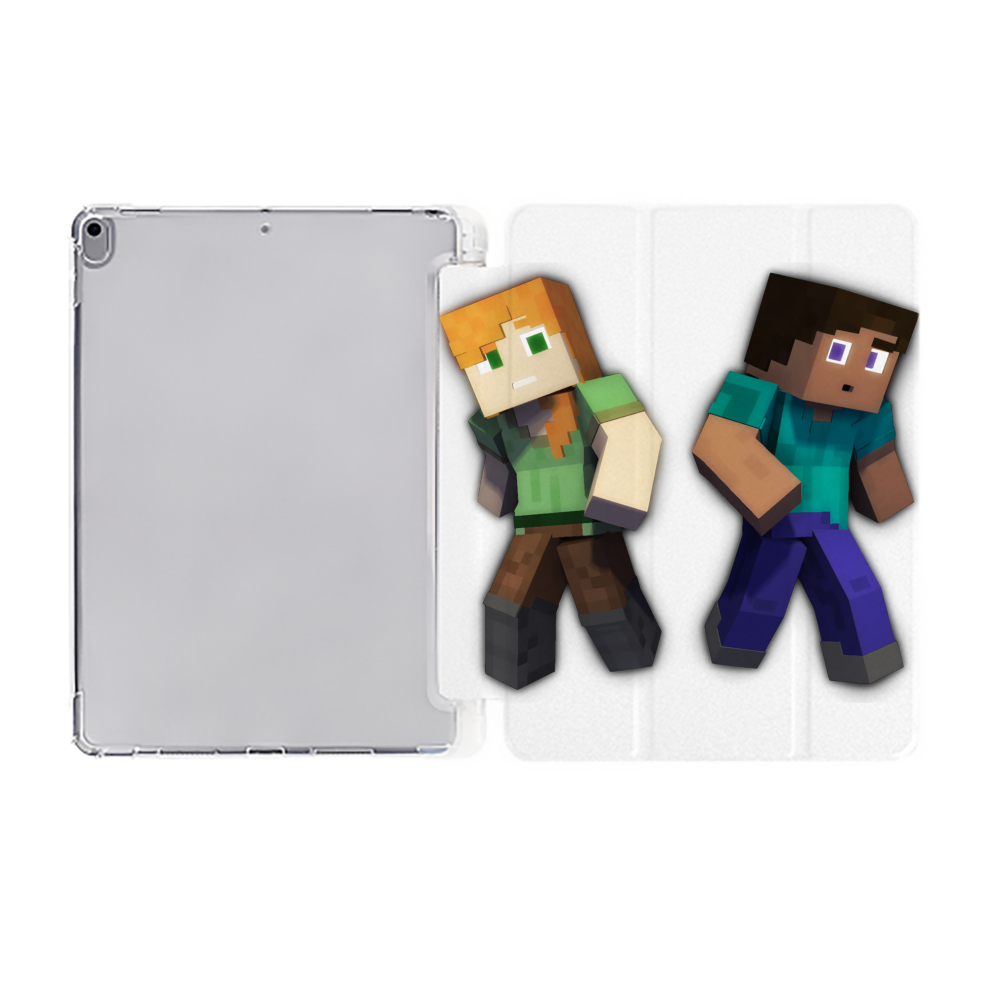（画像用） マインクラフト ブロックの世界 Minecraft MC Block world IPad ケース ペン収納付き 三つ折りスタンド PUレザー×シリコン 対応機種9.5/10.5/10.9インチ